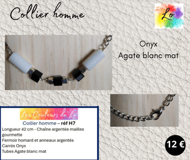 Collier argenté Onyx Agate blanc mat Les Couleurs de Lo