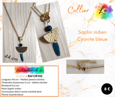 Collier doré Saphir indien connecteur demi-cercle Cyanite bleue Les Couleurs de Lo
