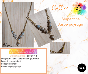 Collier doré Serpentine Jaspe paysage Les Couleurs de Lo