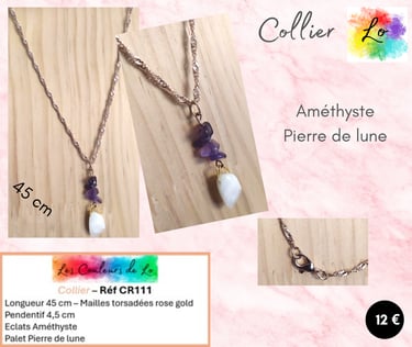 Collier rose gold Améthyste Pierre de lune Les Couleurs de Lo