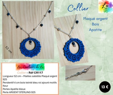 Collier Plaqué argent bois bleu Apatite bleue Les Couleurs de Lo