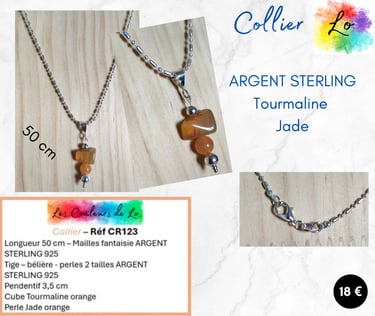 Collier Argent 925 perles 925 Tourmaline orange Jade orange Les Couleurs de Lo