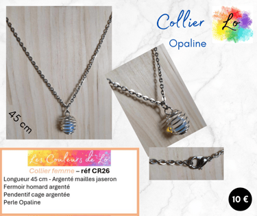 Collier argenté pendentif cage Opaline Les Couleurs de Lo