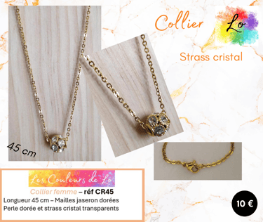 Collier doré Strass cristal transparent Les Couleurs de Lo