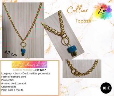 Collier doré anneaux métal martelé Topaze Les Couleurs de Lo