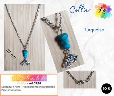 Collier argenté Turquoise fleur Argent tibétain Les Couleurs de Lo