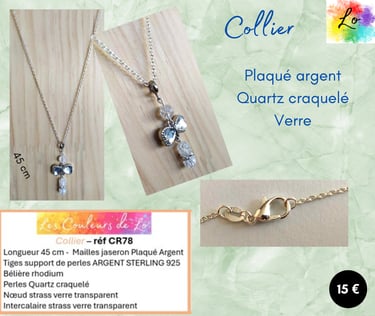 Collier Plaqué argent Quartz craquelé strass Les Couleurs de Lo
