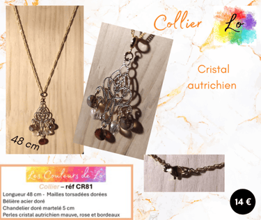 Collier doré chandelier martelé cristal autrichien Les Couleurs de Lo