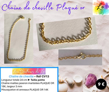 Chaîne de cheville Plaqué or mailles martelées Les Couleurs de Lo