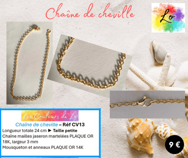 Chaîne de cheville Plaqué or mailles martelées Les Couleurs de Lo