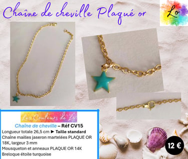 Chaîne de cheville Plaqué or pendentif étoile émail bleu Les Couleurs de Lo