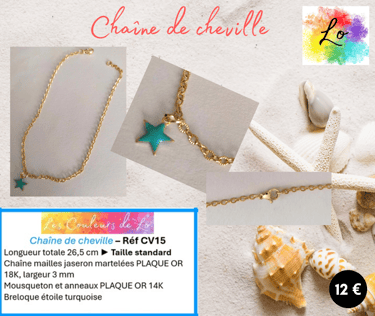 Chaîne de cheville Plaqué or pendentif étoile émail bleu Les Couleurs de Lo