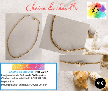 Chaîne de cheville Plaqué or mailles satellite Les Couleurs de Lo