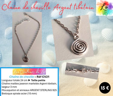 Chaîne de cheville Argent tibétain spirale acier Les Couleurs de Lo