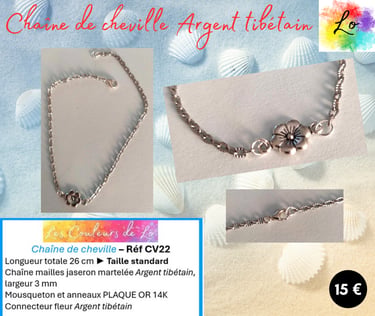 Chaîne de cheville Argent tibétain fleur Argent tibétain Les Couleurs de Lo