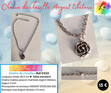 Chaîne de cheville Argent tibétain fleur Argent tibétain Les Couleurs de Lo