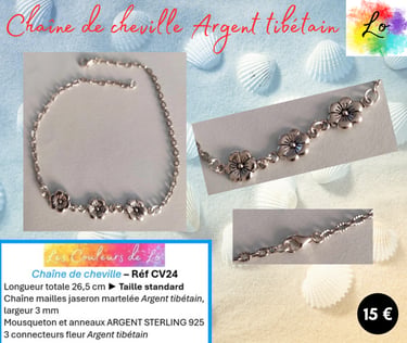 Chaîne de cheville Argent tibétain fleurs Argent tibétain Les Couleurs de Lo