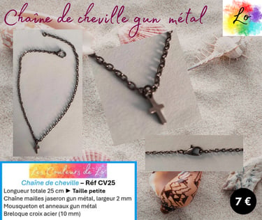 Chaîne de cheville gun métal croix acier Les Couleurs de Lo