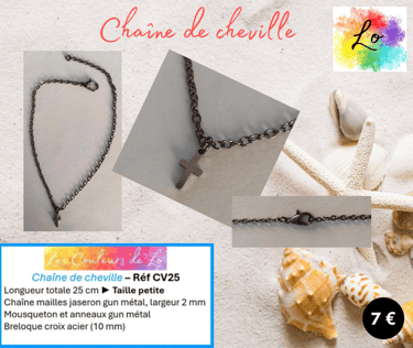 Chaîne de cheville gun métal croix acier Les Couleurs de Lo