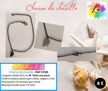 Chaîne de cheville gun métal feuille acier Les Couleurs de Lo
