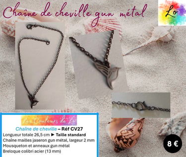 Chaîne de cheville gun métal colibri acier Les Couleurs de Lo
