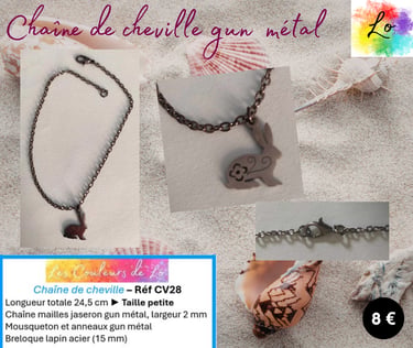 Chaîne de cheville gun métal lapin acier Les Couleurs de Lo