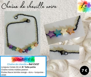 Chaîne de cheville noire étoiles Nacre Les Couleurs de Lo