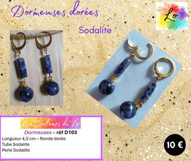 Boucles dormeuses dorées Sodalite Les Couleurs de Lo