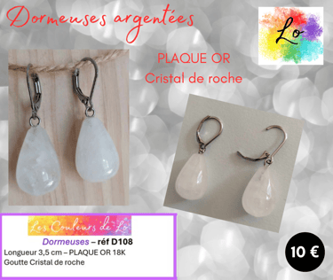 Boucles dormeuses Plaqué or Cristal de roche Les Couleurs de Lo