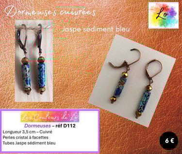 Boucle dormeuses Jaspe sédiment perles cuivrées Les Couleurs de Lo