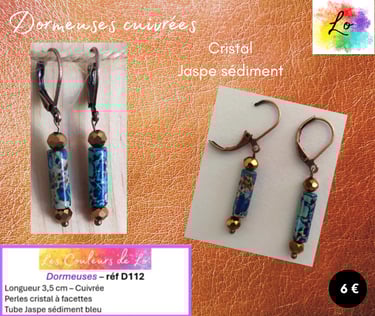 Boucle dormeuses Jaspe sédiment perles cuivrées Les Couleurs de Lo