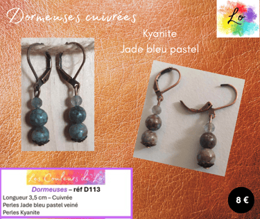 Boucles dormeuses Jade bleu pastel veiné Kyanite Les Couleurs de Lo