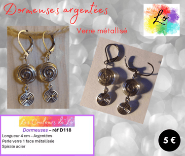 Boucles dormeuses argentées verre à reliefs spirale acier Les Couleurs de Lo