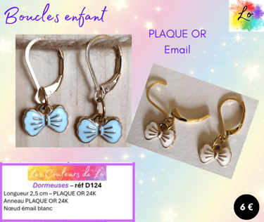 Boucles dormeuses Plaqué or nœud émail blanc Les Couleurs de Lo