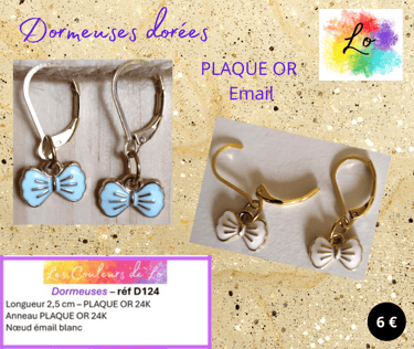 Boucles dormeuses Plaqué or nœud émail blanc Les Couleurs de Lo