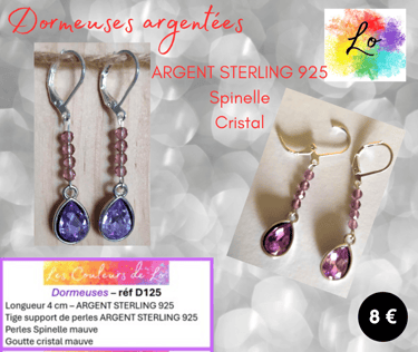Boucles dormeuses Argent Sterling Spinelle cristal Les Couleurs de Lo