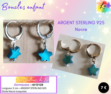 Boucles dormeuses Argent Sterling étoile Nacre turquoise Les Couleurs de Lo