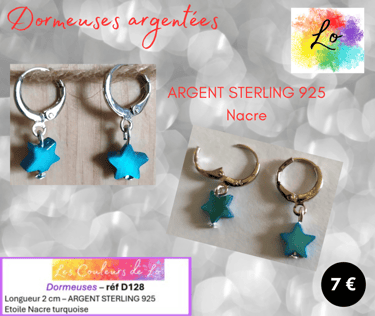 Boucles dormeuses Argent Sterling étoile Nacre turquoise Les Couleurs de Lo