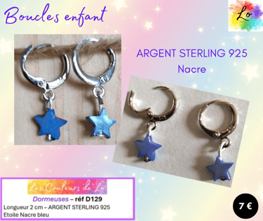 Boucles dormeuses Argent Sterling étoile Nacre bleu Les Couleurs de Lo