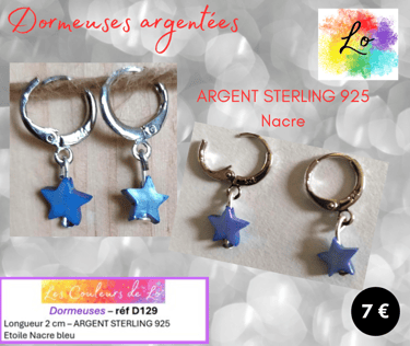 Boucles dormeuses Argent Sterling étoile Nacre bleu Les Couleurs de Lo