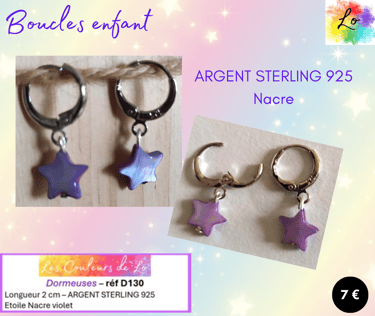 Boucles dormeuses Argent Sterling étoile Nacre bleu Les Couleurs de Lo