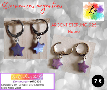 Boucles dormeuses Argent Sterling étoile Nacre violet Les Couleurs de Lo