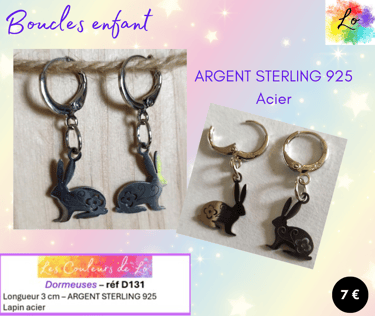 Boucles dormeuses Argent Sterling lapin acier Les Couleurs de Lo