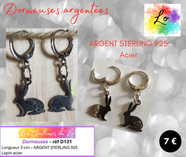 Boucles dormeuses Argent Sterling lapin acier Les Couleurs de Lo