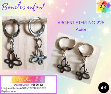 Boucles dormeuses Argent Sterling papillon acier Les Couleurs de Lo