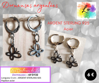 Boucles dormeuses Argent Sterling papillon acier Les Couleurs de Lo