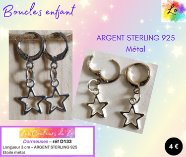 Boucles dormeuses Argent Sterling étoile métal Les Couleurs de Lo