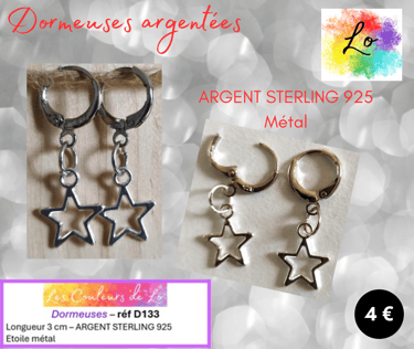 Boucles dormeuses Argent Sterling étoile métal Les Couleurs de Lo