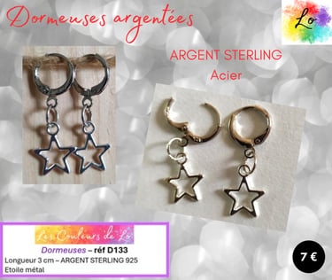 Boucles dormeuses Argent Sterling étoile métal Les Couleurs de Lo