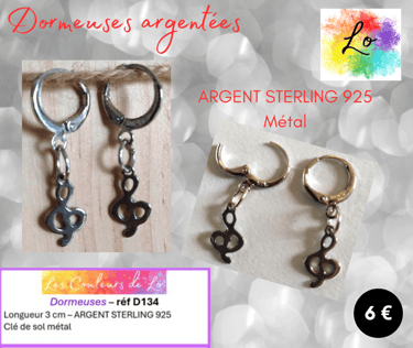 Boucles dormeuses Argent Sterling clé de sol métal Les Couleurs de Lo